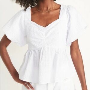 Puff-Sleeve Seersucker Blouse